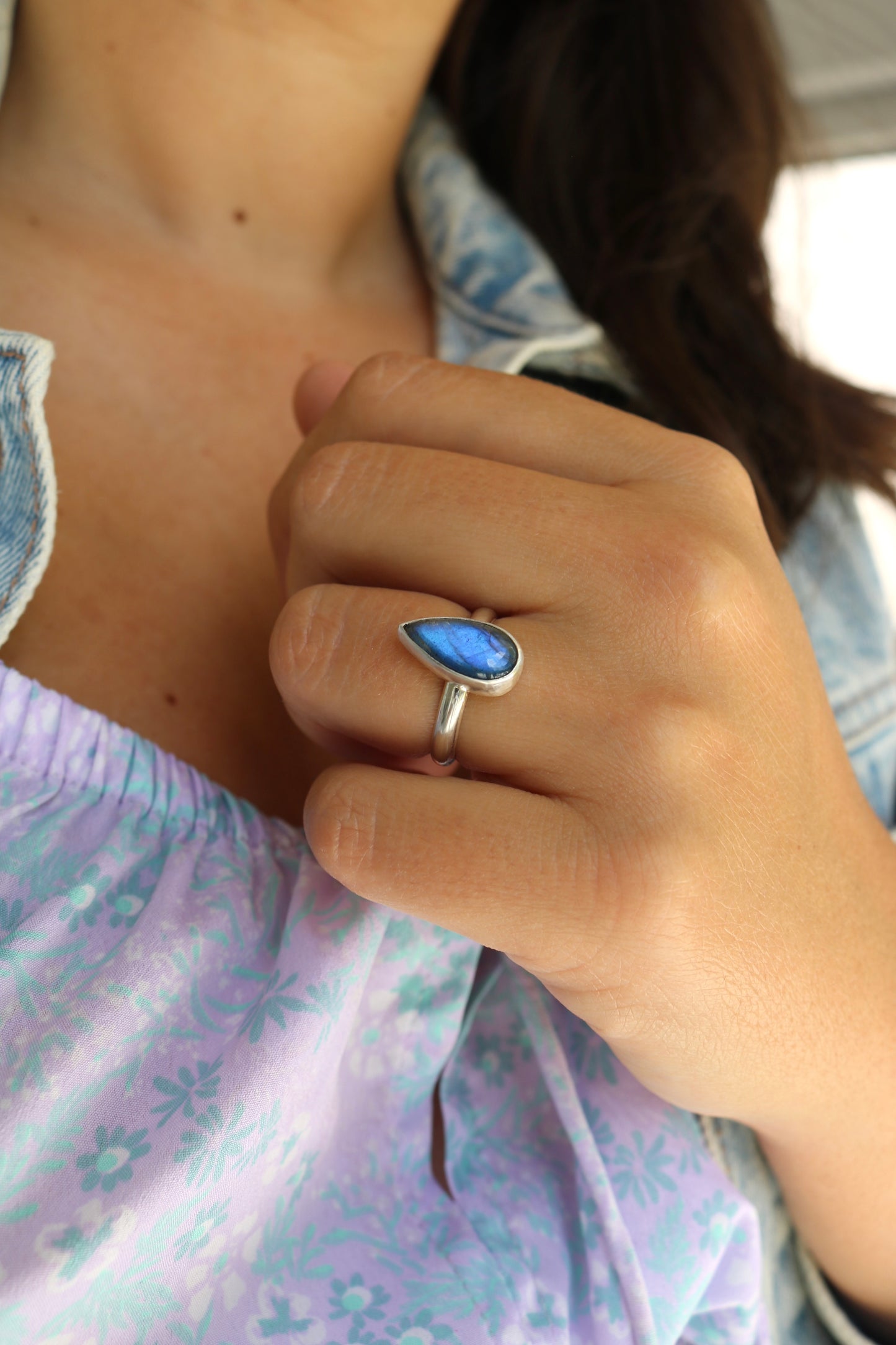 Bague pureté - Labradorite & argent - Taille ajustable