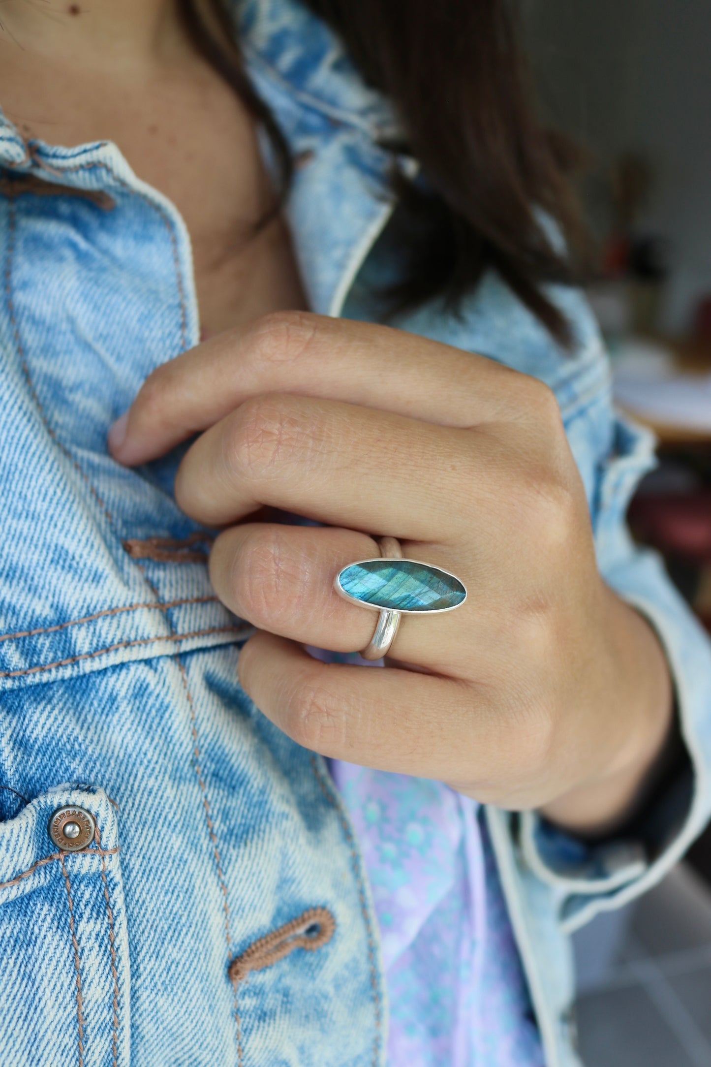 Bague expansion - Labradorite & argent - Taille ajustable