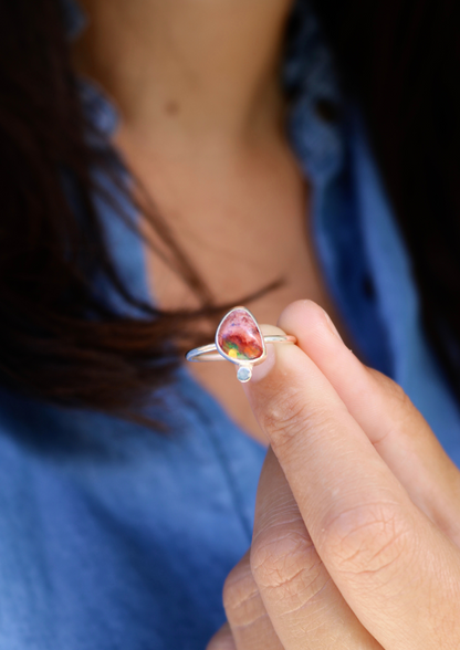 Bague Chant des sirènes - Opale mexicaine & Argent - Taille ajustable