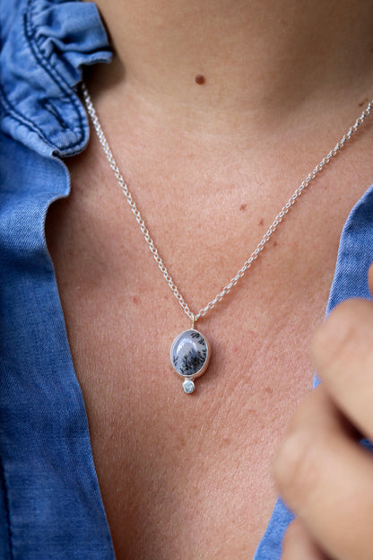 Collier Récif noir - Obsidienne neige & Argent