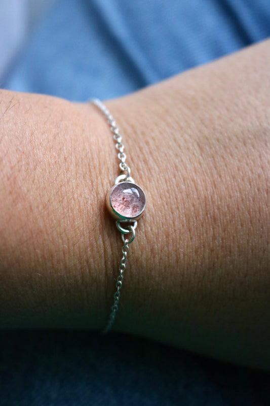 Bracelet simple -  Quartz fraise et argent 925