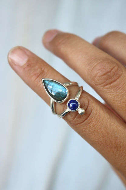 Bague - Labradorite, Lapis Lazuli, Argent 925 - Taille 58