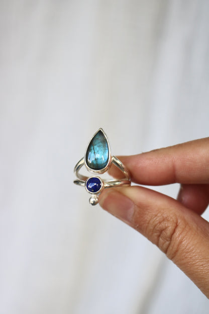 Bague - Labradorite, Lapis Lazuli, Argent 925 - Taille 58