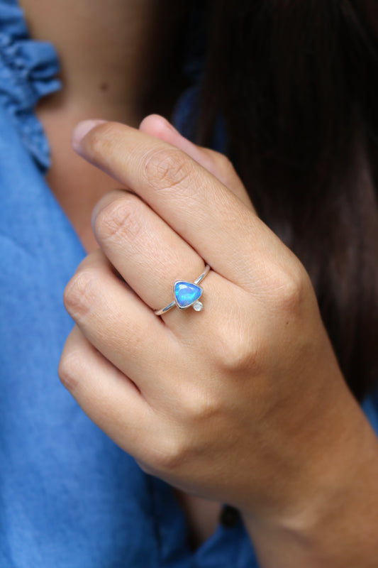 Bague Miroir d'eau - Opale Welo & Argent - Taille ajustable