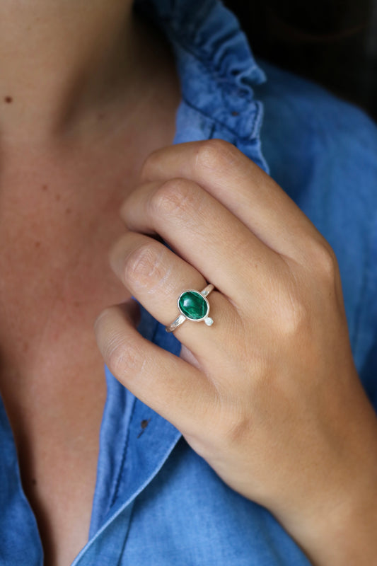 Bague Récif - Malachite & Argent - Taille ajustable