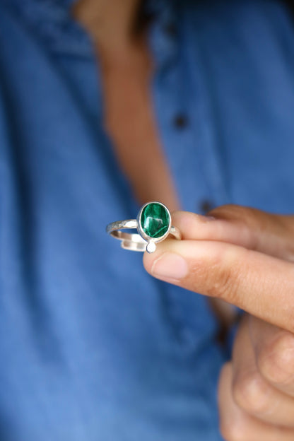 Bague Récif - Malachite & Argent - Taille ajustable