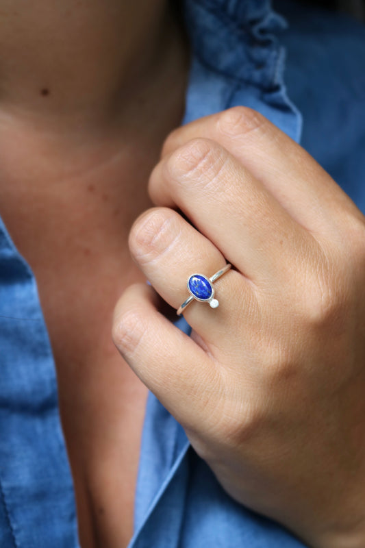 Bague Saphira - Lapis lazuli & Argent - Taille ajustable