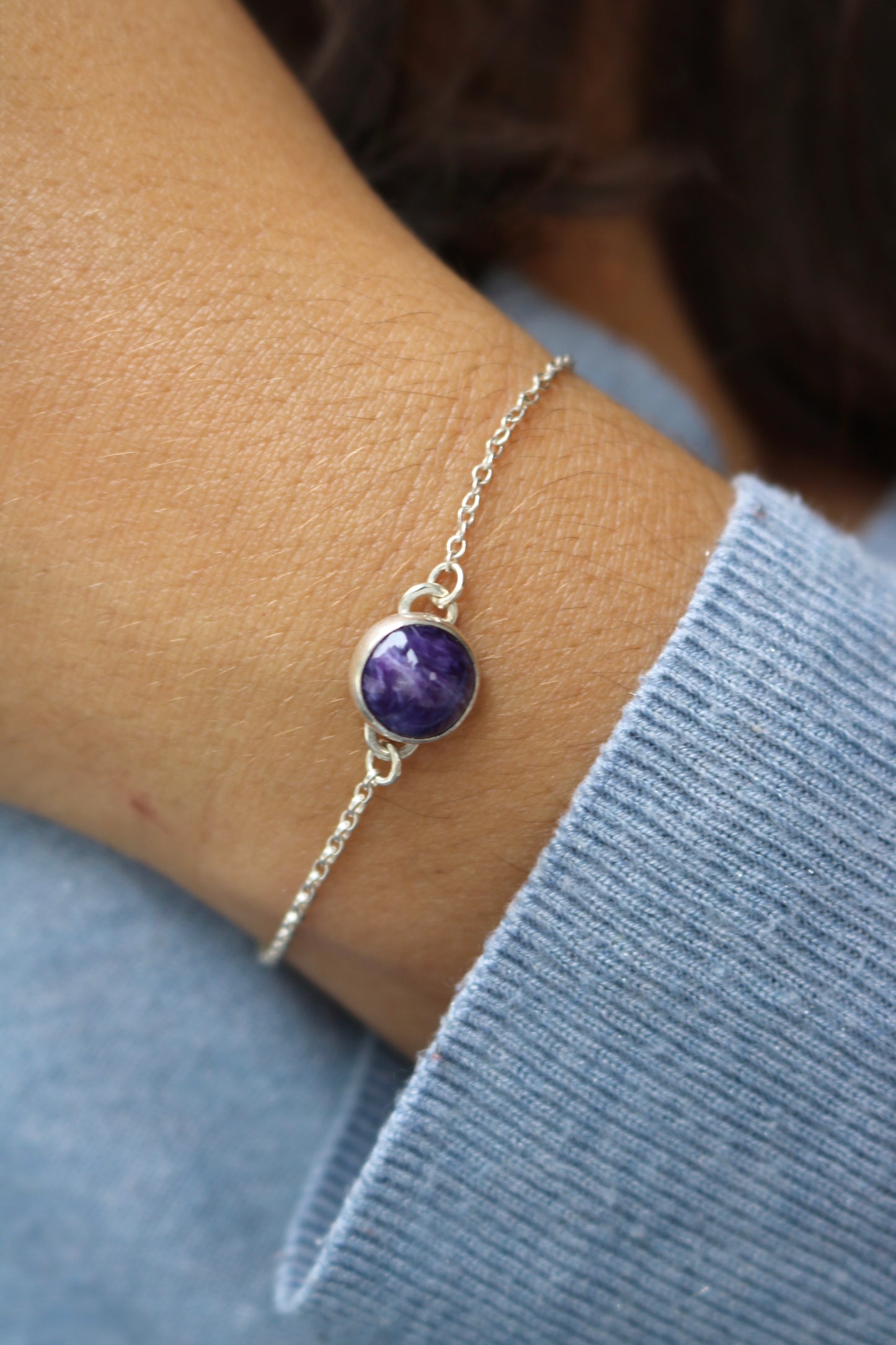 Bracelet simple -  Charoite et argent 925