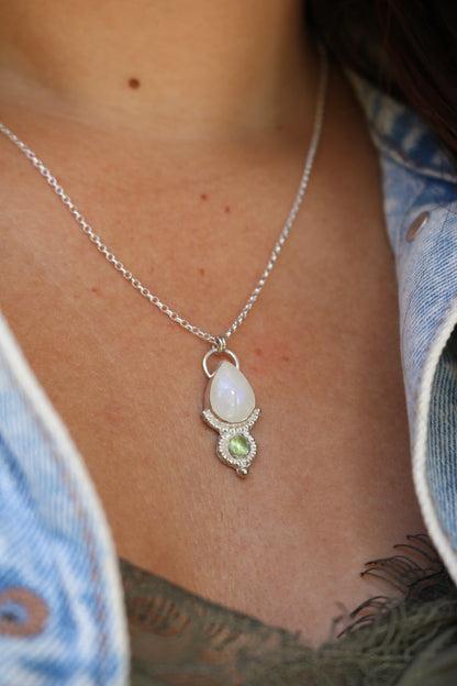 Collier - Talisman Terra  - Pierre de lune, Tourmaline verte & Argent 925