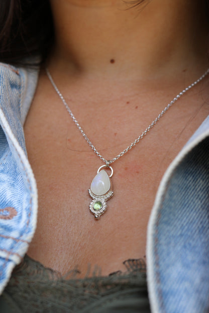 Collier - Talisman Terra  - Pierre de lune, Tourmaline verte & Argent 925