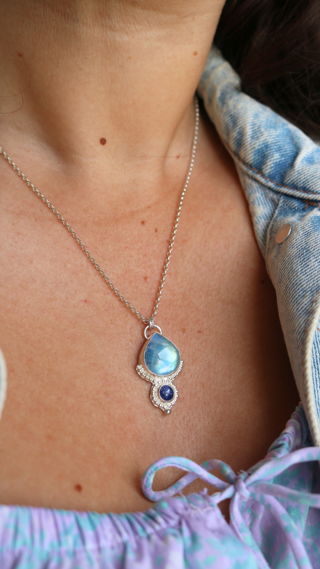 Collier Lueur astrale - Pierre de lune & tanzanite - Argent 925