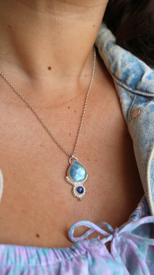 Collier Lueur astrale - Pierre de lune & tanzanite - Argent 925