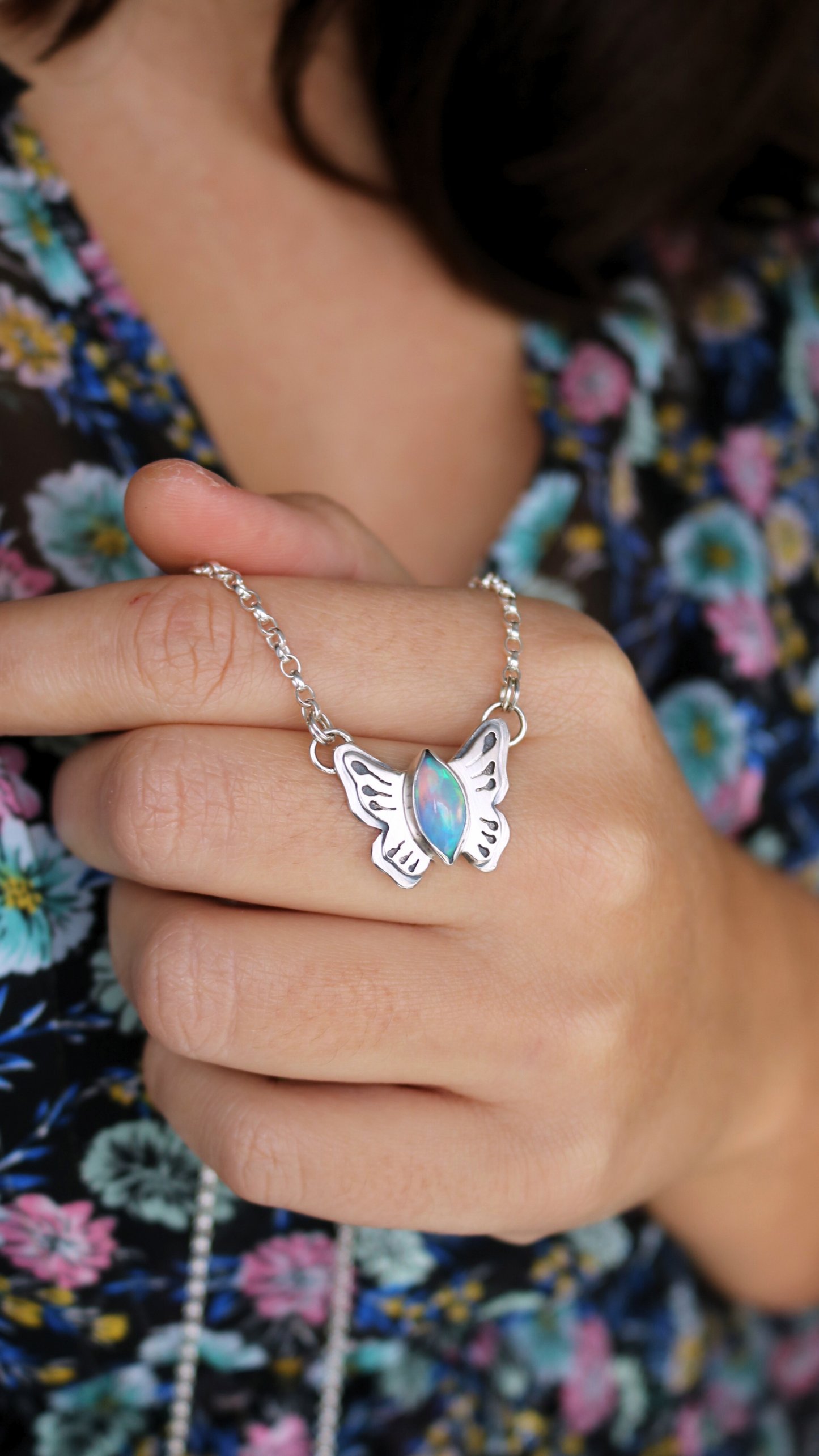 Collier - Papillon Atlas - Opale welo & argent 925