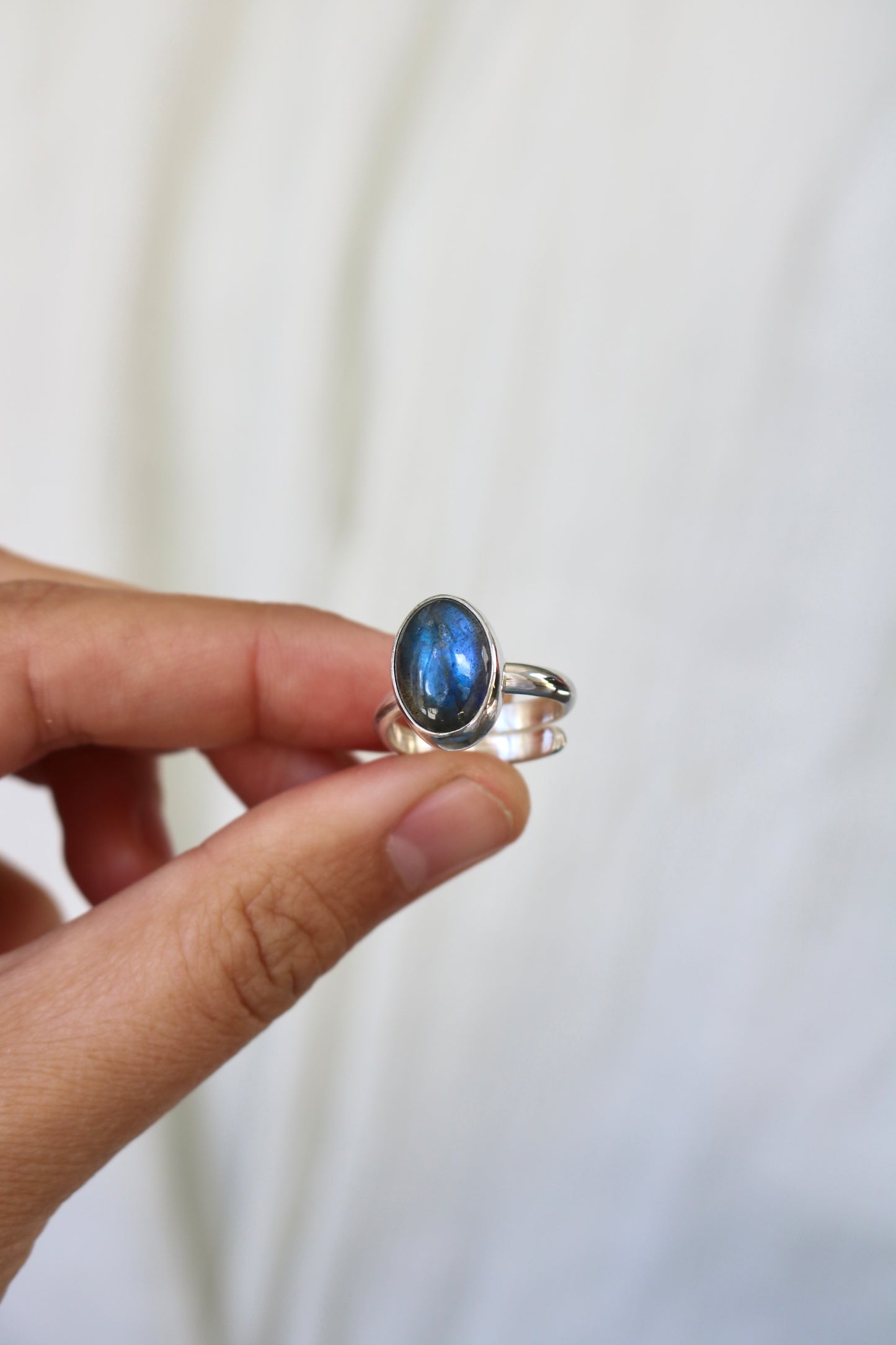 Bague harmonie - Labradorite & argent - Taille ajustable