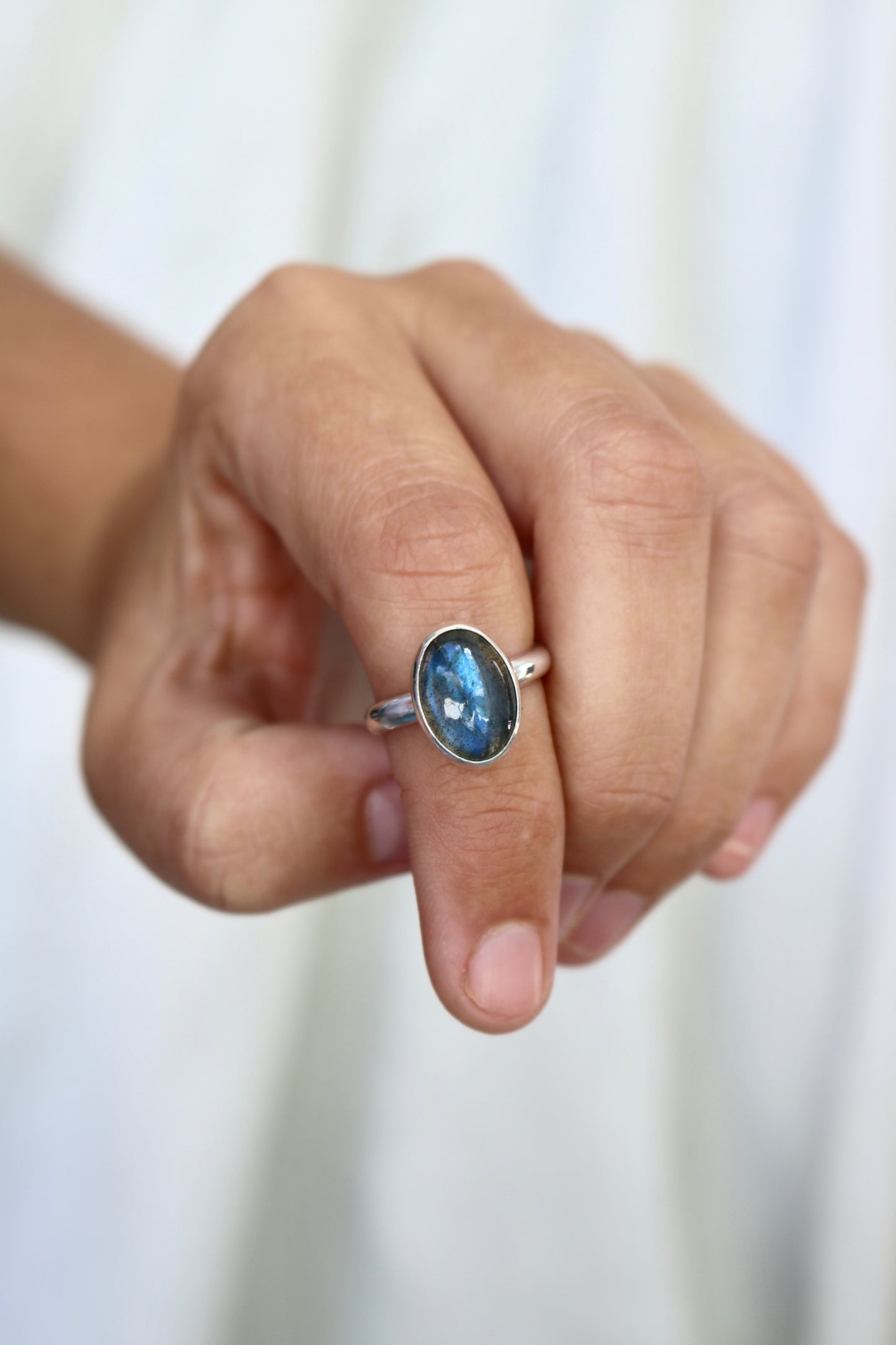 Bague harmonie - Labradorite & argent - Taille ajustable