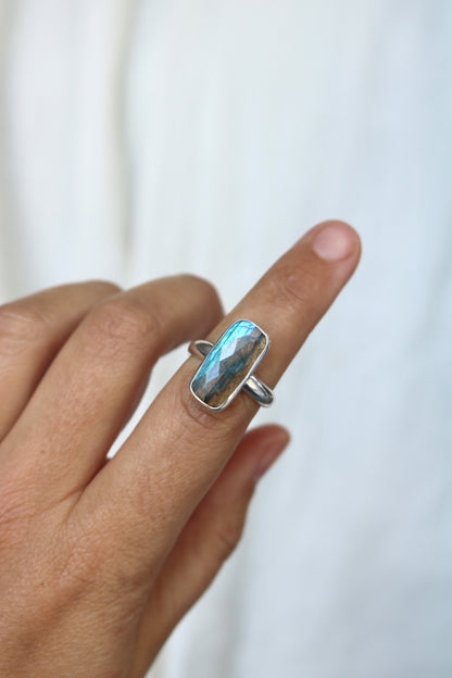 Bague ancrage - Labradorite & argent - Taille ajustable